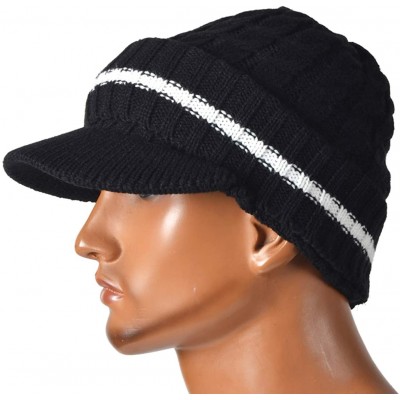 Skullies & Beanies Men's Knit Beanie Visor Skullcap Cadet Newsboy Cap Ski Winter Hat - Stripe-black - C4183K79ZQN $8.26