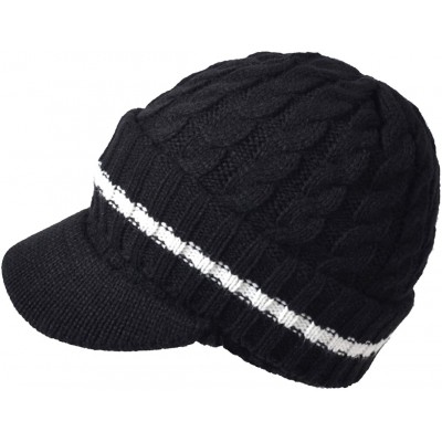 Skullies & Beanies Men's Knit Beanie Visor Skullcap Cadet Newsboy Cap Ski Winter Hat - Stripe-black - C4183K79ZQN $8.26