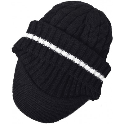 Skullies & Beanies Men's Knit Beanie Visor Skullcap Cadet Newsboy Cap Ski Winter Hat - Stripe-black - C4183K79ZQN $8.26