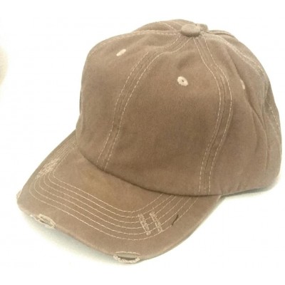 Baseball Caps High Ponytail Bun Distressed Vintage Western Baseball Cap Hat - Khaki - CH187GNCM35 $9.80