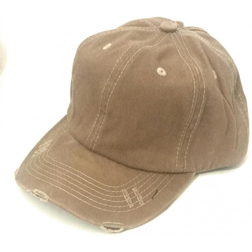 Baseball Caps High Ponytail Bun Distressed Vintage Western Baseball Cap Hat - Khaki - CH187GNCM35 $9.80
