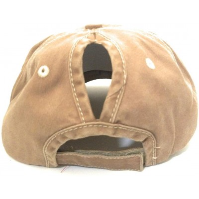 Baseball Caps High Ponytail Bun Distressed Vintage Western Baseball Cap Hat - Khaki - CH187GNCM35 $9.80