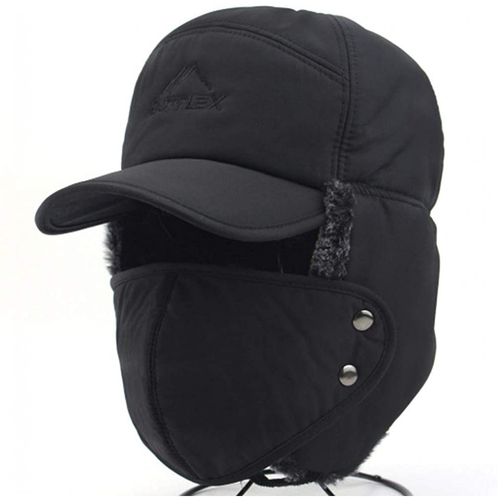 Balaclavas Faux Fur Cap Hat Visor Windproof Ski Balaclava Cover Men Women - Black - CH18A62CE8L $29.75