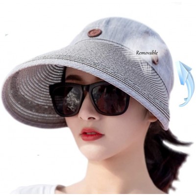 Sun Hats Sun Hats for Women-Wide Brim UV Sun Protection Removable Crown Straw Cap - Grey - CU18UG6LO03 $10.54