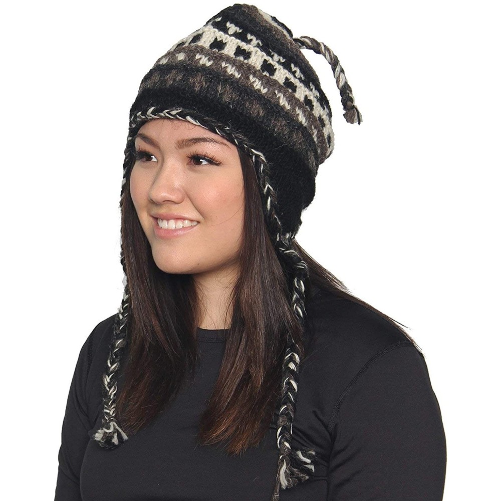 Skullies & Beanies Nepal Hand Knit Ear Flaps Beanie Skull Ski 100% Wool Fleeced Hat/Cap - CG18KM6OZST $9.47