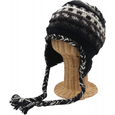 Skullies & Beanies Nepal Hand Knit Ear Flaps Beanie Skull Ski 100% Wool Fleeced Hat/Cap - CG18KM6OZST $9.47