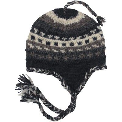 Skullies & Beanies Nepal Hand Knit Ear Flaps Beanie Skull Ski 100% Wool Fleeced Hat/Cap - CG18KM6OZST $9.47