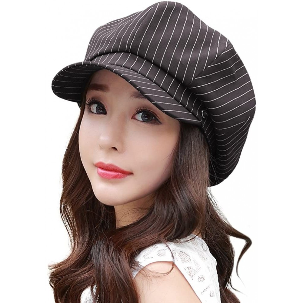 Newsboy Caps Womens Newsboy Cabbie Painter Cap - Poofy in Back 56-58CM - 89333_black Stripe - CK17YH2H0HA $12.93