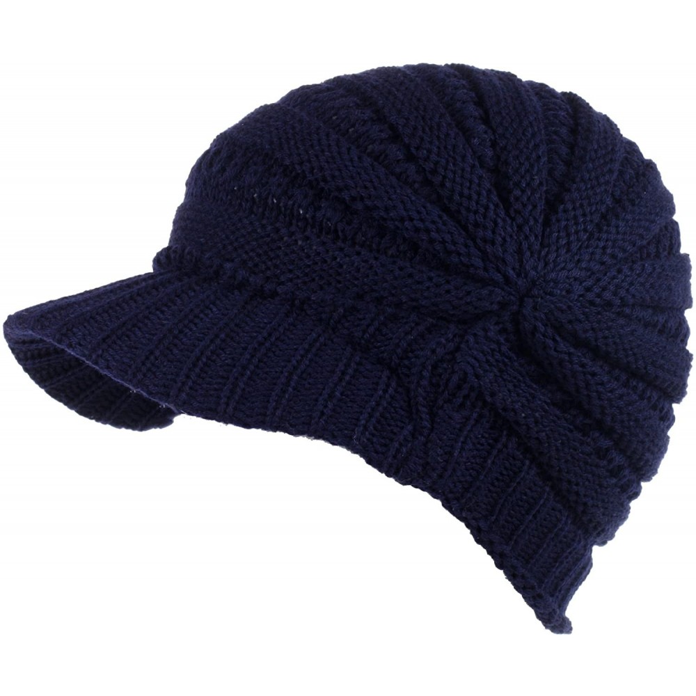 Skullies & Beanies Fashion Futuristic Style Look Knitted Beanie Hat with Visor for Women - Navy - CW11B4N62QP $9.58