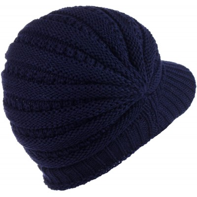 Skullies & Beanies Fashion Futuristic Style Look Knitted Beanie Hat with Visor for Women - Navy - CW11B4N62QP $9.58