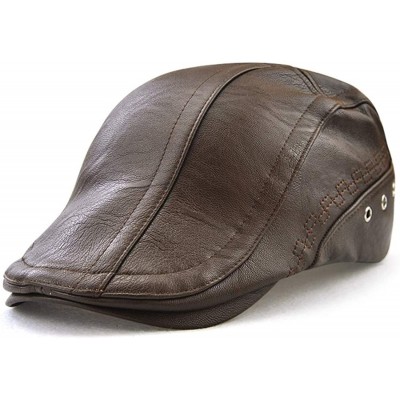 Newsboy Caps Men Flat Ivy Collection Classic Newsboy Cabbie Leather Hat Cap - 12982 Light Coffee - CB18ZIEZHIR $10.18