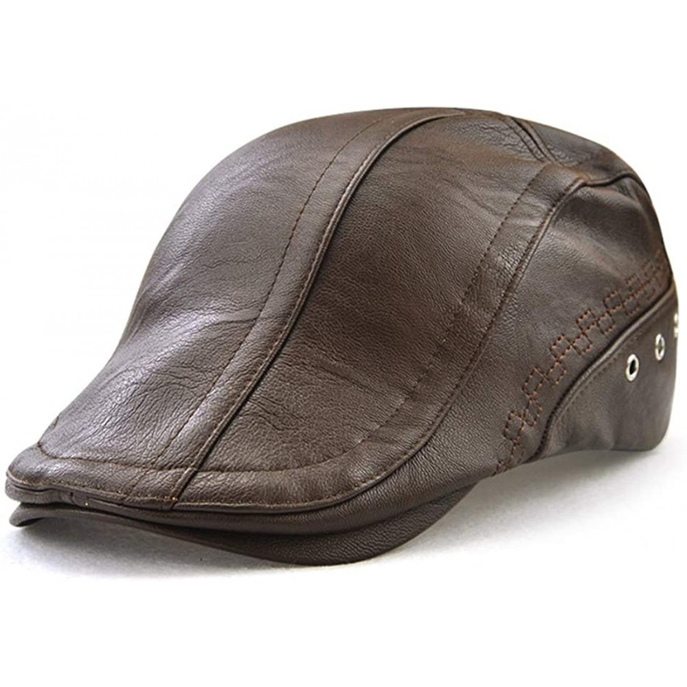 Men Flat Ivy Collection Classic Newsboy Cabbie Leather Hat Cap - 12982 ...