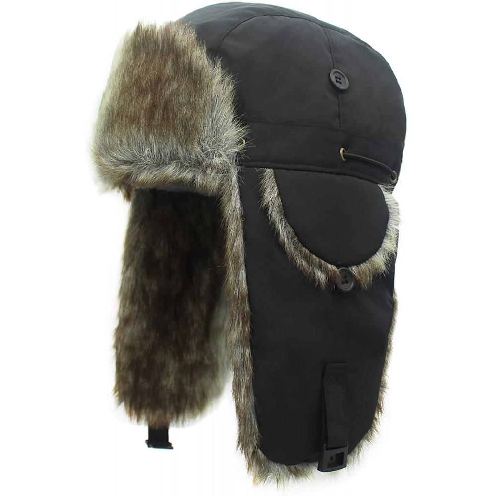 Bomber Hats Oudoor Unisex Faux Fur Lined Trapper Hat Warm Windproof Winter Russian Hats - Black+brown Fur - CP12N7D3675 $28.07