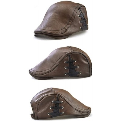 Newsboy Caps Men Flat Ivy Collection Classic Newsboy Cabbie Leather Hat Cap - 12982 Light Coffee - CB18ZIEZHIR $10.18