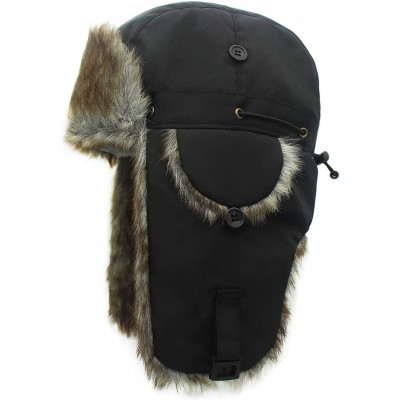 Bomber Hats Oudoor Unisex Faux Fur Lined Trapper Hat Warm Windproof Winter Russian Hats - Black+brown Fur - CP12N7D3675 $18.34