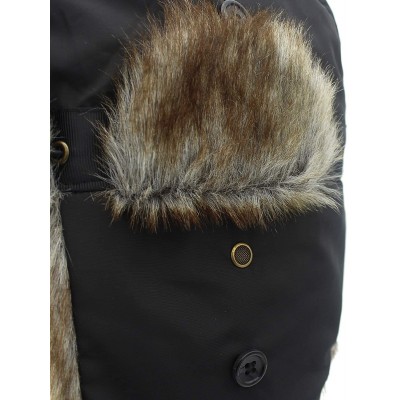 Bomber Hats Oudoor Unisex Faux Fur Lined Trapper Hat Warm Windproof Winter Russian Hats - Black+brown Fur - CP12N7D3675 $28.07