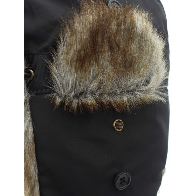 Bomber Hats Oudoor Unisex Faux Fur Lined Trapper Hat Warm Windproof Winter Russian Hats - Black+brown Fur - CP12N7D3675 $18.34