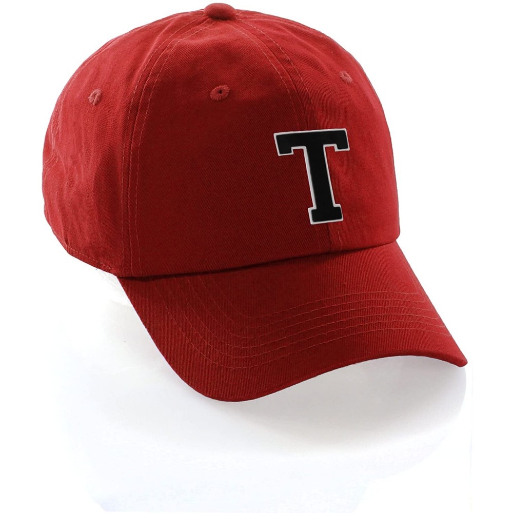 Baseball Caps Customized Letter Intial Baseball Hat A to Z Team Colors- Red Cap White Black - Letter T - C918ET3SI6G $10.48