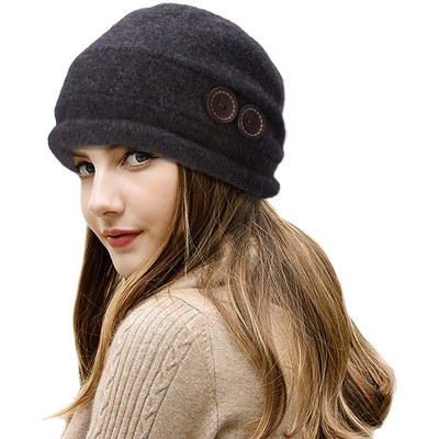 Bucket Hats New Womens 100% Wool Slouchy Wrinkle Button Winter Bucket Cloche Hat T178 - Dark Gray - CA188064XTE $12.89