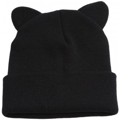 Skullies & Beanies Women's Cute Cat Ear Hat Crochet Braided Knit Cap Beanie Fashion Winter Warm Ski Hats Cap-Black - Black - ...