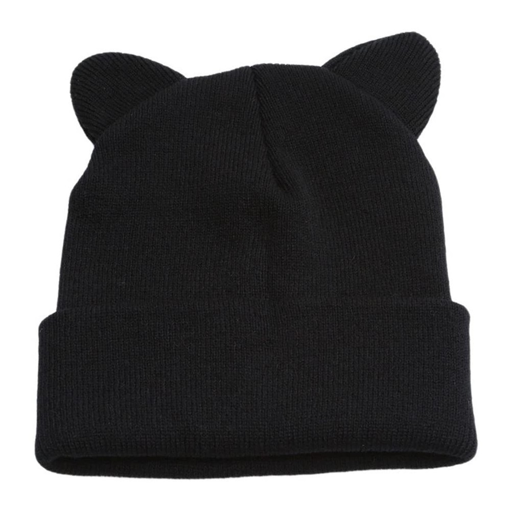 Skullies & Beanies Women's Cute Cat Ear Hat Crochet Braided Knit Cap Beanie Fashion Winter Warm Ski Hats Cap-Black - Black - ...