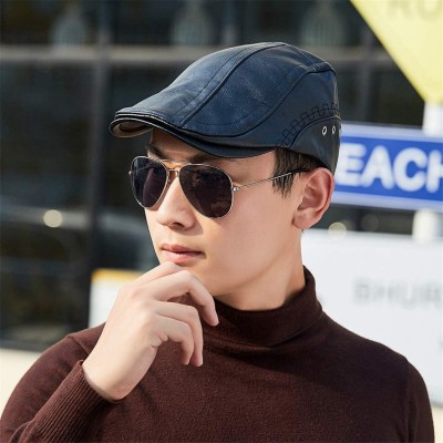 Newsboy Caps Men Flat Ivy Collection Classic Newsboy Cabbie Leather Hat Cap - 12982 Light Coffee - CB18ZIEZHIR $10.18