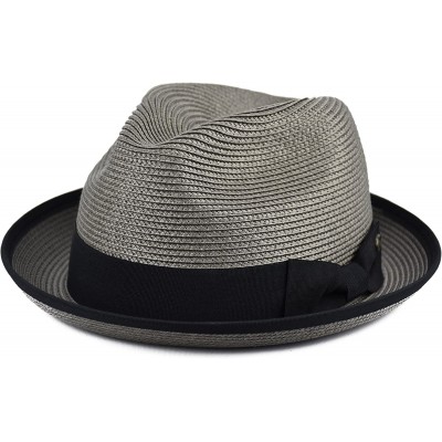 Fedoras Mens Summer Fedora Hat Poly Braid Bound Edge Crushable Porkpie Hat - Gray - C818E379ULC $21.42