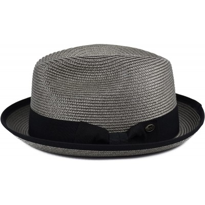 Fedoras Mens Summer Fedora Hat Poly Braid Bound Edge Crushable Porkpie Hat - Gray - C818E379ULC $21.42