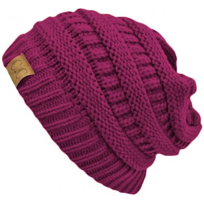 Skullies & Beanies Hot Pink Thick Slouchy Knit Oversized Beanie Cap Hat - CR11HU4BNED $11.98
