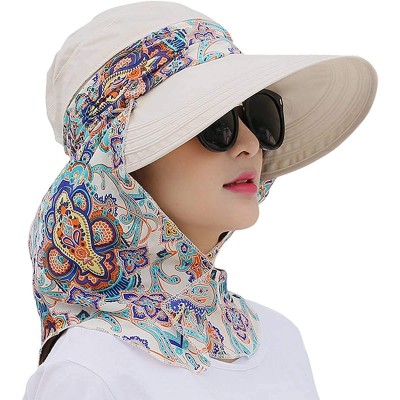 Sun Hats Roll Up Wide Brim Sun Visor UPF 50+ UV Protection Sun Hat with Neck Protector - Beige - CA12IBB4LLF $14.61