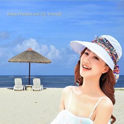 Sun Hats Roll Up Wide Brim Sun Visor UPF 50+ UV Protection Sun Hat with Neck Protector - Beige - CA12IBB4LLF $14.61