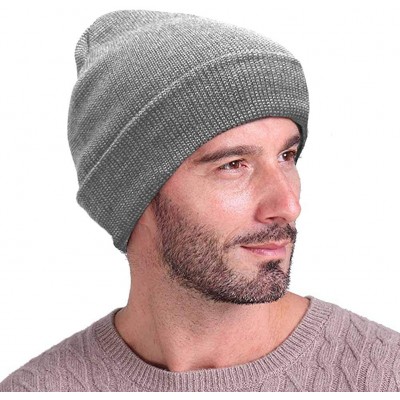 Skullies & Beanies Beanies for Men Slouchy Thicken Increases Big Warm Hats Stretchy Soft Breathable Knit Acrylic Cuff Cap - G...