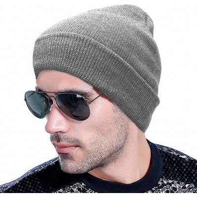 Skullies & Beanies Beanies for Men Slouchy Thicken Increases Big Warm Hats Stretchy Soft Breathable Knit Acrylic Cuff Cap - G...