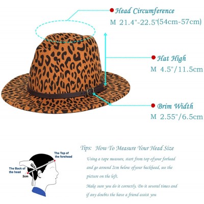 Fedoras Women Fedora Hat Wide Brim Felt hat with Belt Buckle Panama Hat Vintage Jazz Hat - B-leopard Print Khaki - CI18XTOE76...