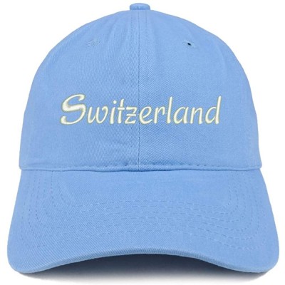 Baseball Caps Switzerland Text Embroidered Unstructured Cotton Dad Hat - Carolina Blue - CY18K6SXKER $35.33
