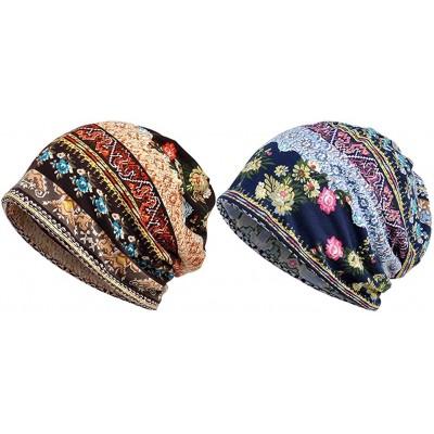 Skullies & Beanies Women Girl Beanie Turban Cap- Comfy Chemo Headwear Hats for Cancer Hair Loss - Navy + Brown - CT18H632UE6 ...