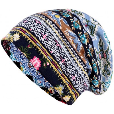 Skullies & Beanies Women Girl Beanie Turban Cap- Comfy Chemo Headwear Hats for Cancer Hair Loss - Navy + Brown - CT18H632UE6 ...