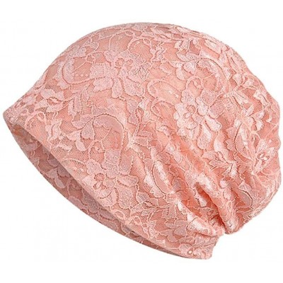 Baseball Caps Chemo Caps Sleeping Beanie Women Lace Flower Soft Turban Skull Cap - Pink - CB18HCQ7WEC $7.77