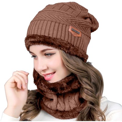 Skullies & Beanies Women Men Reversible Winter Warm Knit Hat Ski Cap Fleece Neck Warmer Circle Loop Scarf Soft Plush Lined - ...
