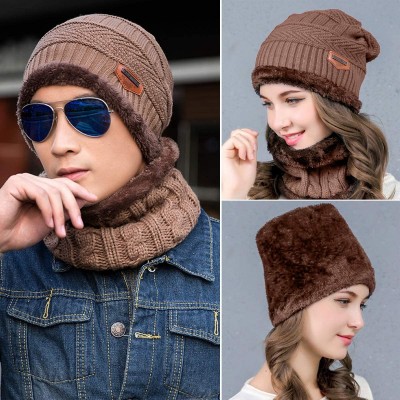 Skullies & Beanies Women Men Reversible Winter Warm Knit Hat Ski Cap Fleece Neck Warmer Circle Loop Scarf Soft Plush Lined - ...