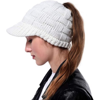 Skullies & Beanies Womens Ponytail Beanie Hat Soft Knit BeanieTail Warm Winter Knit Ribbed Slouchy BeanieTail Hats - Youth Wh...