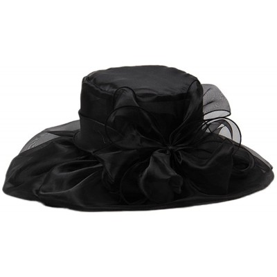 Sun Hats Women's Colorful Organza Kentucky Wide Brim Bow Derby Sun Hat - Black - CZ12GSWKQGX $10.25