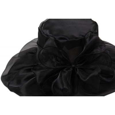 Sun Hats Women's Colorful Organza Kentucky Wide Brim Bow Derby Sun Hat - Black - CZ12GSWKQGX $10.25