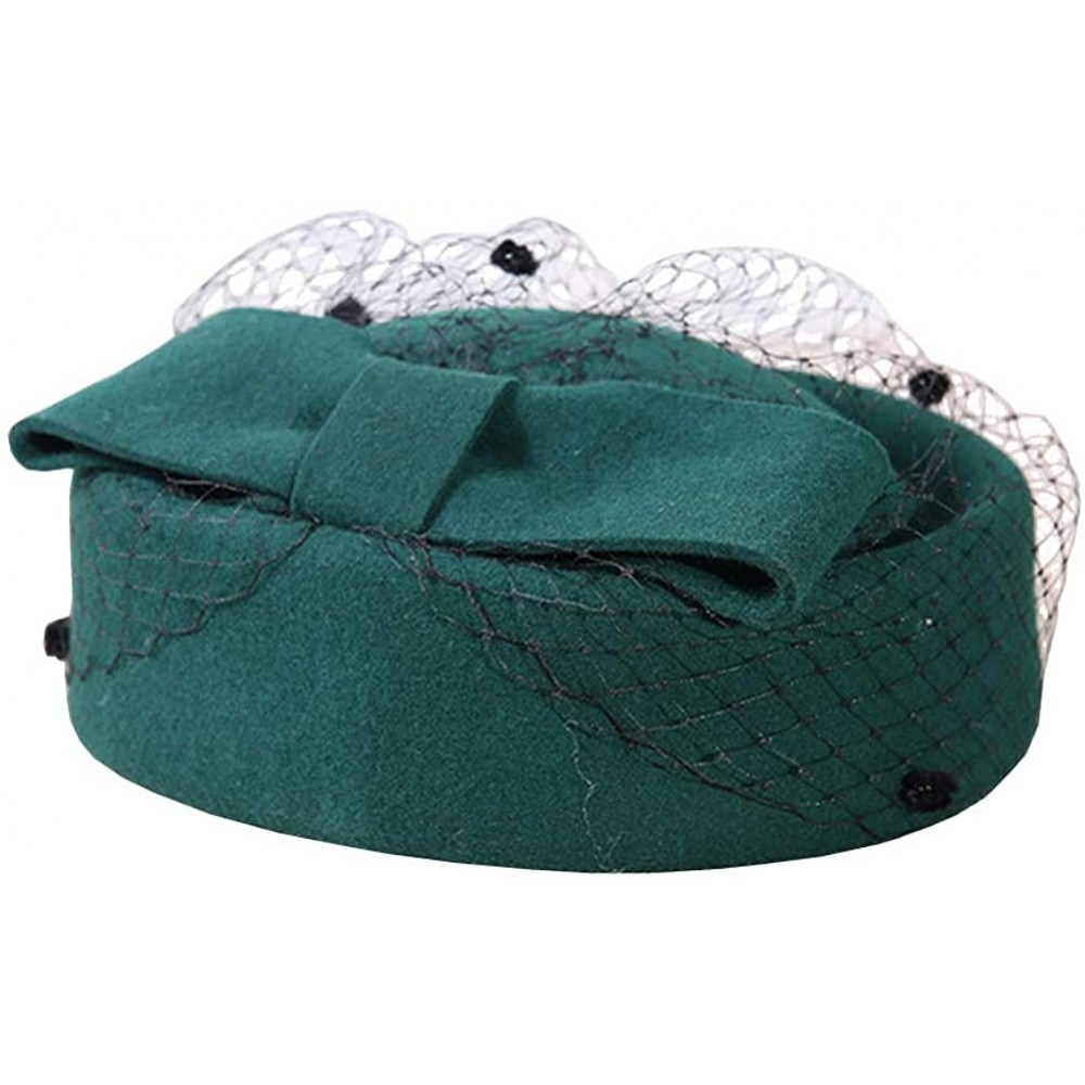 Berets Pillbox Hat Fascinator Beret Wedding Party Top Hat Church Wool Hat for Women - Deep Green - C218XKHWDOL $27.38
