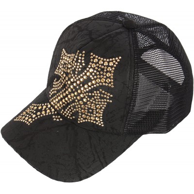 Baseball Caps Black Gold Silver Cubic Stud Metal Skull Club Punk Mesh Hat Trucker Ball Cap - Cross-gold - CZ12NUX8GYS $21.69