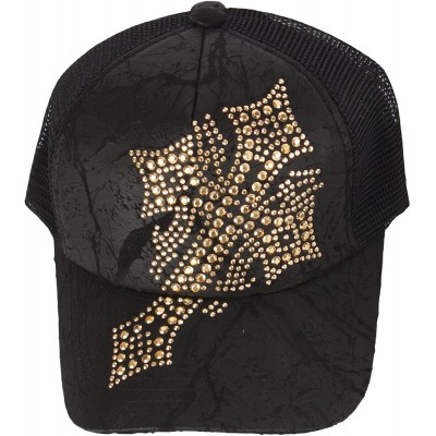 Baseball Caps Black Gold Silver Cubic Stud Metal Skull Club Punk Mesh Hat Trucker Ball Cap - Cross-gold - CZ12NUX8GYS $21.69