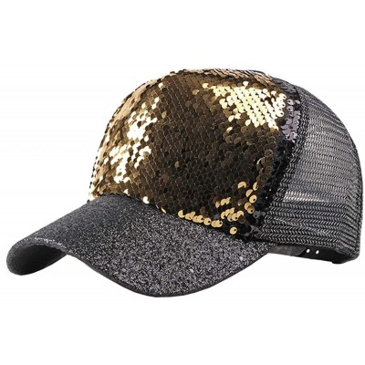 Baseball Caps Reversible Sequin-Hat Baseball for Women Mesh Trucker Hat - Sequined Gold - C218SXTT5EK $7.86