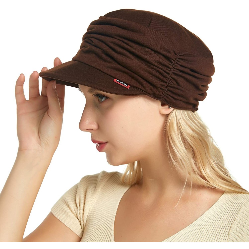 Skullies & Beanies Fashion Hat Cap with Brim Visor for Woman Ladies- Best for Daily Use - Medium Brown - CW18TO77A63 $11.44