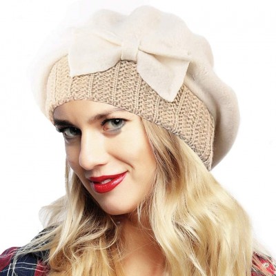 Berets Womens Beret 100% Wool French Beret Beanie Winter Hats Hy022 - Cream - C818HLAKD3Z $12.03