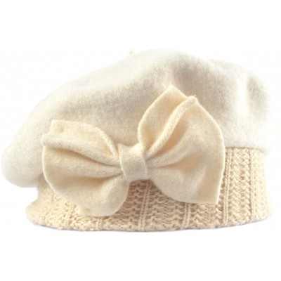 Berets Womens Beret 100% Wool French Beret Beanie Winter Hats Hy022 - Cream - C818HLAKD3Z $12.03